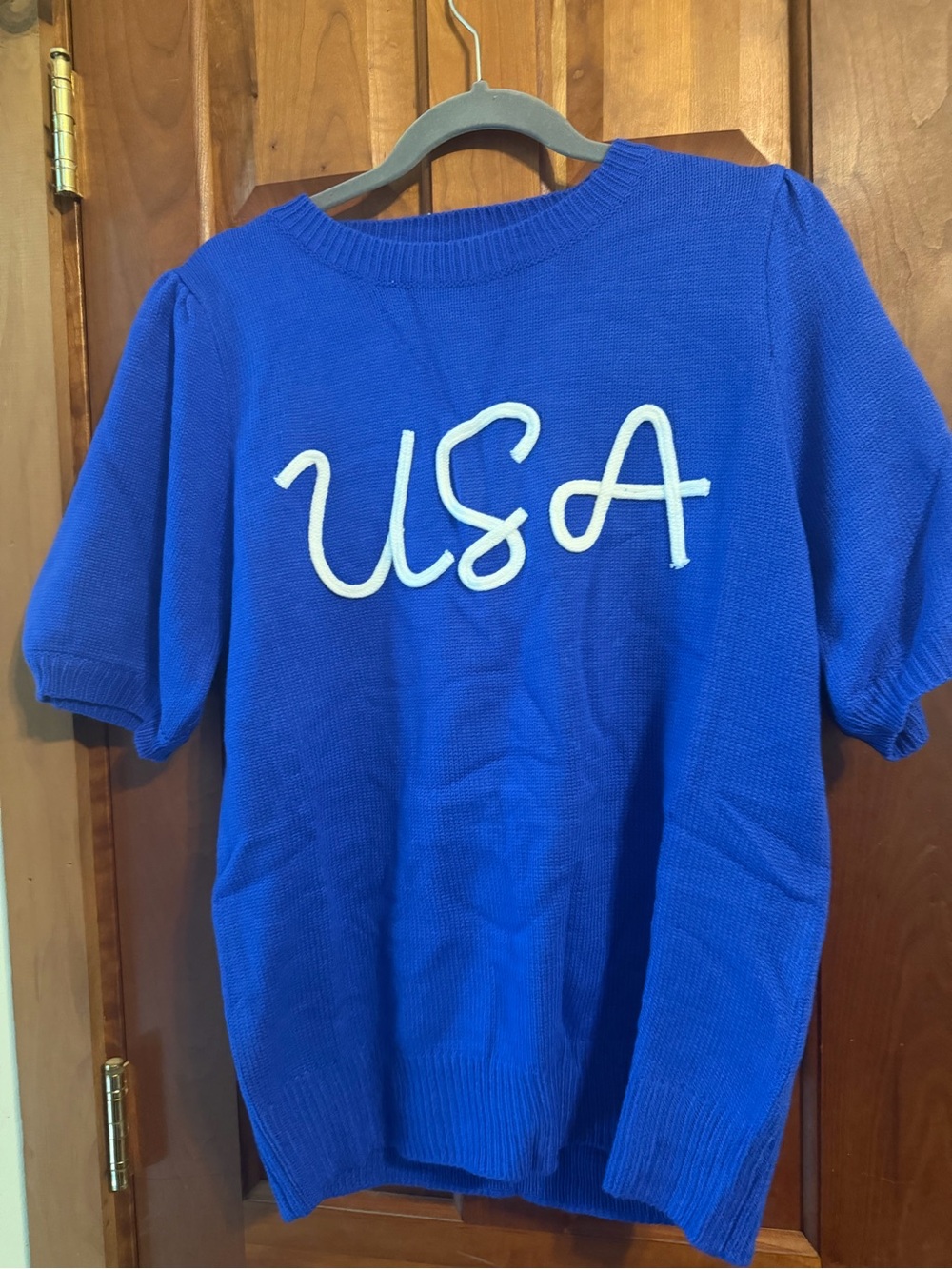 Royal Blue Knit Tee with White 'USA' Script